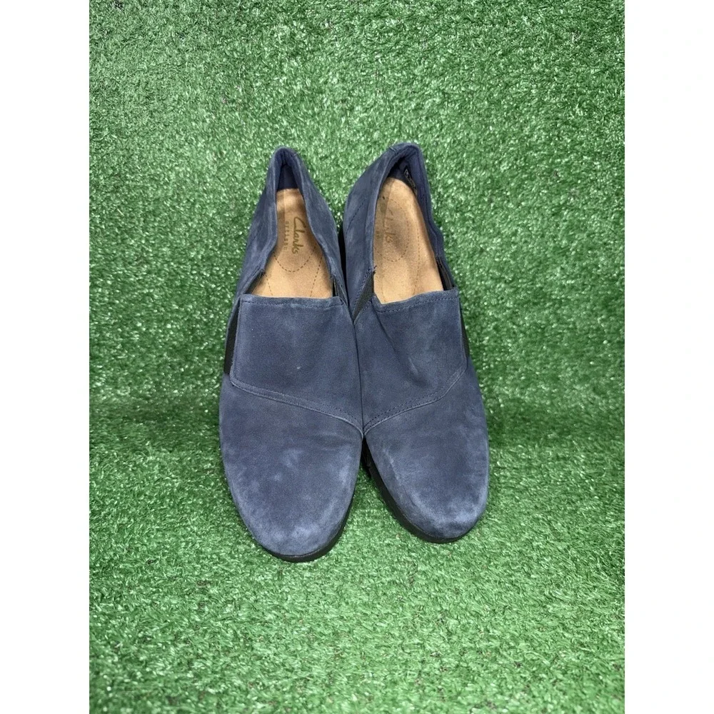 Clarks Artisan Womens Size 9 Blue Suede Daelyn Hill Slip On Shoes Wedge Sneakers